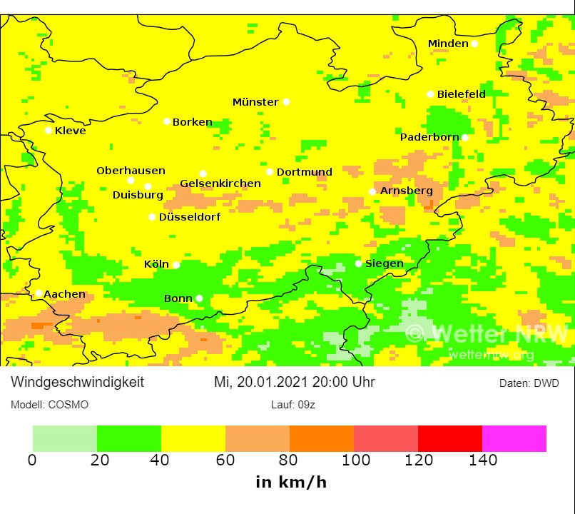 Windgeschwindigkeit, COSMO-D2, Deutscher Wetterdienst